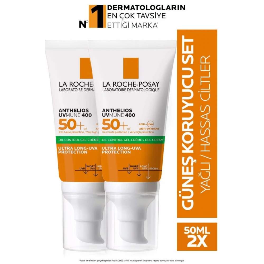 La Roche Posay Anthelios Oil Control Gel Cream Spf50+ Yağlı ve Karma Ciltler İçin Yüz Güneş Kremi Seti 50mlx2