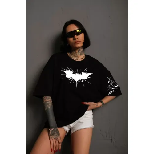 Unisex Ön Ve Kol Baskılı Oversize T-shirt - Siyah Unisex Ön Ve Kol Baskılı Oversize T-shirt - Siyah