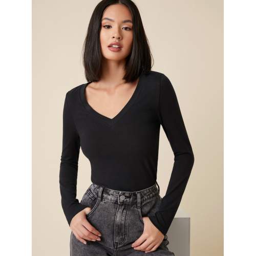 Kadın Siyah V Yaka Uzun Kollu Bluz