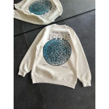 Üç İplik Bisiklet Yaka Baskılı SweatShirt - Beyaz