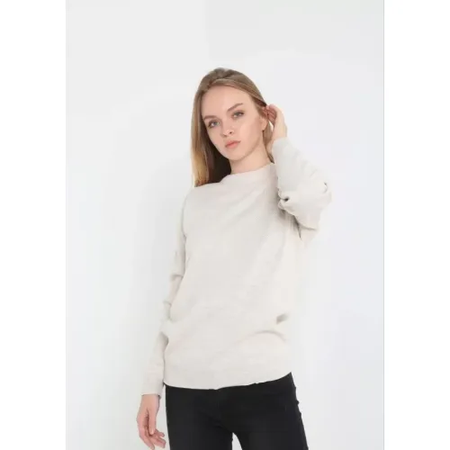 Unisex Uzun Kol Biskilet Yaka Dokuma Triko - Bej Unisex Uzun Kol Biskilet Yaka Dokuma Triko - Bej