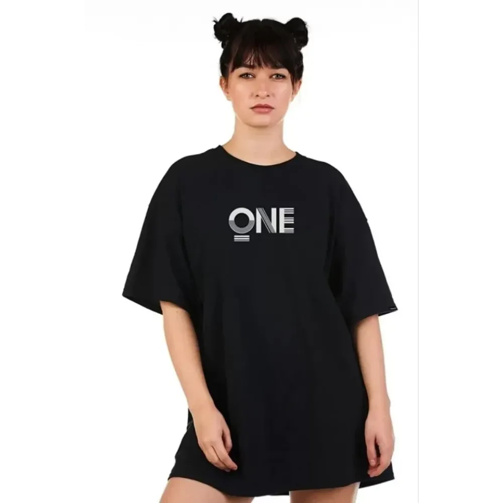 Unisex Baskılı Oversize T-Shirt - Siyah