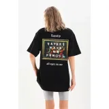 Unisex Baskılı Oversize T-Shirt - Siyah