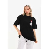 Unisex Baskılı Oversize T-Shirt - Siyah