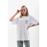 Unisex Baskılı Oversize T-Shirt - Beyaz