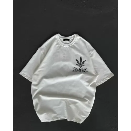Unisex Bisiklet Yaka Baskılı Oversize T-Shirt - Beyaz Unisex Bisiklet Yaka Baskılı Oversize T-Shirt - Beyaz