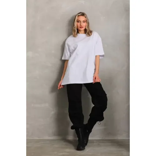 Unisex Bisiklet Yaka 20/1 Düz Oversize T-Shirt - Beyaz Unisex Bisiklet Yaka 20/1 Düz Oversize T-Shirt - Beyaz