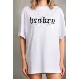 Unisex Baskılı Oversize T-Shirt - Beyaz