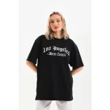 Unisex Baskılı Oversize T-Shirt - Siyah