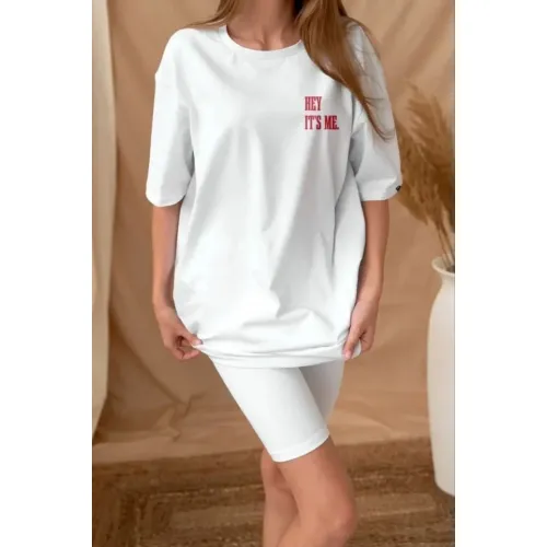 Unisex Baskılı Oversize T-Shirt - Beyaz Unisex Baskılı Oversize T-Shirt - Beyaz