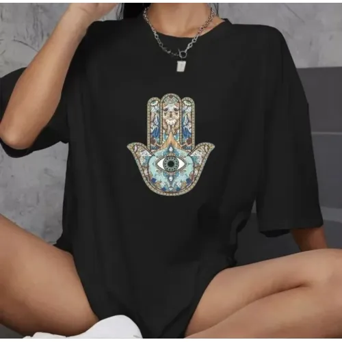 Unisex Bisiklet Yaka Baskılı Oversize T-Shirt - Siyah Unisex Bisiklet Yaka Baskılı Oversize T-Shirt - Siyah