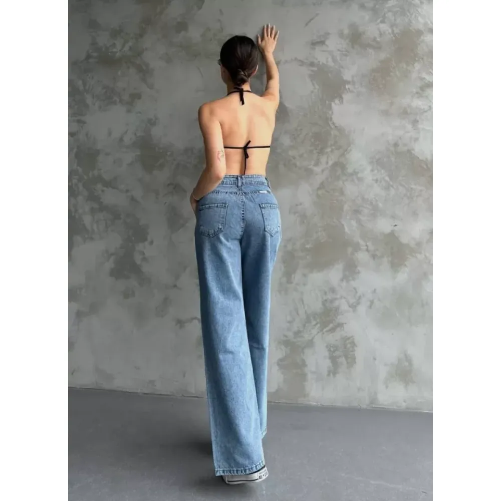 Palazzo Jeans Pantalon - Mavi