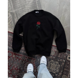 Oversize Üç İplik Bisiklet Yaka Baskılı SweatShirt - Siyah