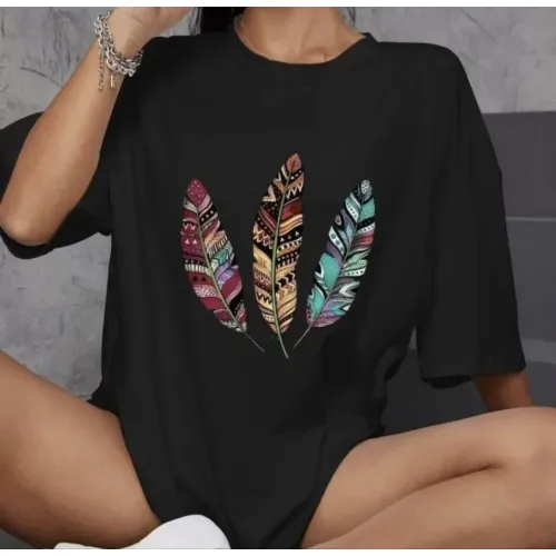 Unisex Bisiklet Yaka Baskılı Oversize T-Shirt - Siyah Unisex Bisiklet Yaka Baskılı Oversize T-Shirt - Siyah