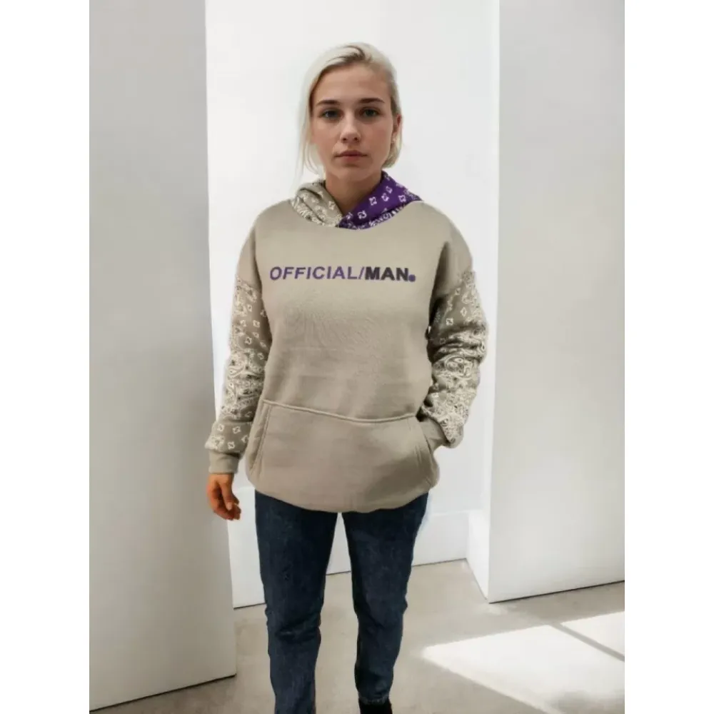 Baskılı Kapüşonlu Sweatshirt - Gri