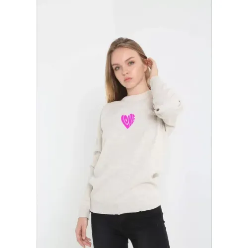 Unisex Bisiklet Yaka Baskılı Dokuma Triko - Bej Unisex Bisiklet Yaka Baskılı Dokuma Triko - Bej