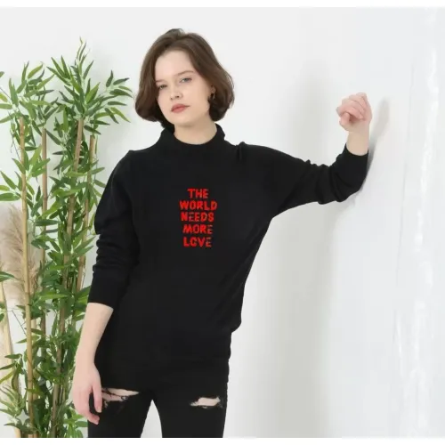 Unisex Bisiklet Yaka Baskılı Dokuma Triko - Siyah Unisex Bisiklet Yaka Baskılı Dokuma Triko - Siyah