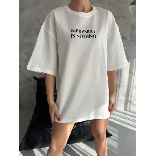 Unisex Bisiklet Yaka Baskılı Oversize T-Shirt - Beyaz Unisex Bisiklet Yaka Baskılı Oversize T-Shirt - Beyaz