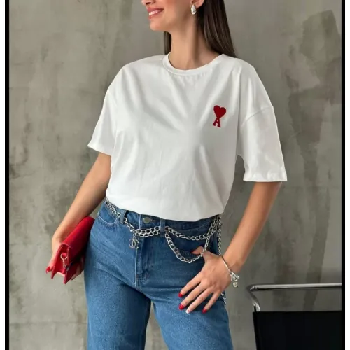 Unisex Bisiklet Yaka Baskılı Oversize T-Shirt - Beyaz Unisex Bisiklet Yaka Baskılı Oversize T-Shirt - Beyaz