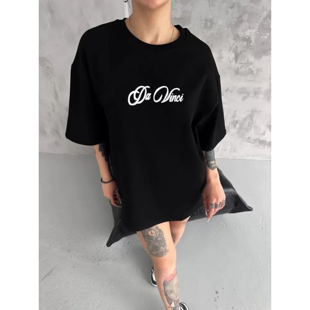 Unisex Baskılı Oversize T-Shirt - Siyah