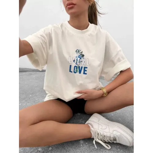Unisex Bisiklet Yaka Baskılı Oversize T-Shirt - Beyaz Unisex Bisiklet Yaka Baskılı Oversize T-Shirt - Beyaz