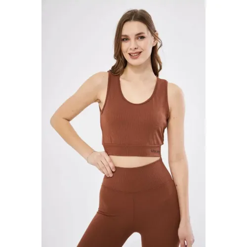 Fitilli Baskılı Crop - Kahve Fitilli Baskılı Crop - Kahve