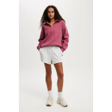 Oversize Yarım Farmuarlı Yakalı Basic SweatShirt - Gül Kurusu