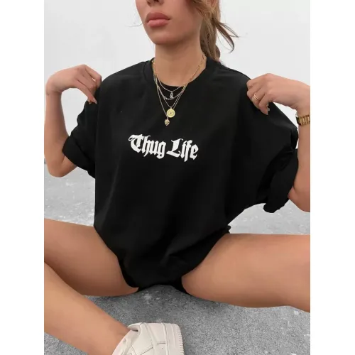 Unisex Bisiklet Yaka Baskılı Oversize T-Shirt - Siyah Unisex Bisiklet Yaka Baskılı Oversize T-Shirt - Siyah