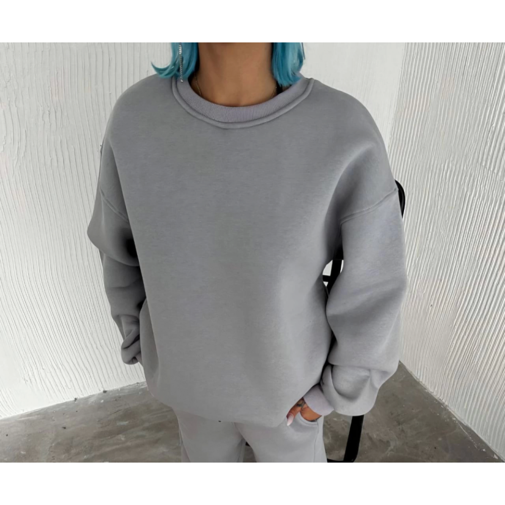 Kışlık Bisiklet Yaka Üç İplik Basic SweatShirt - Gri