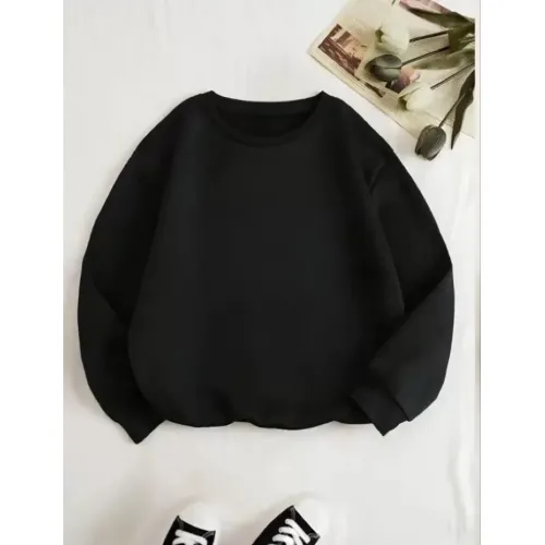 Üç İplik Biskilet Yaka Basic SweatShirt - Siyah Üç İplik Biskilet Yaka Basic SweatShirt - Siyah