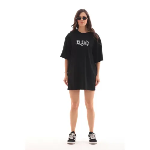 Unisex Bisiklet Yaka Baskılı Oversize T-Shirt - Siyah Unisex Bisiklet Yaka Baskılı Oversize T-Shirt - Siyah