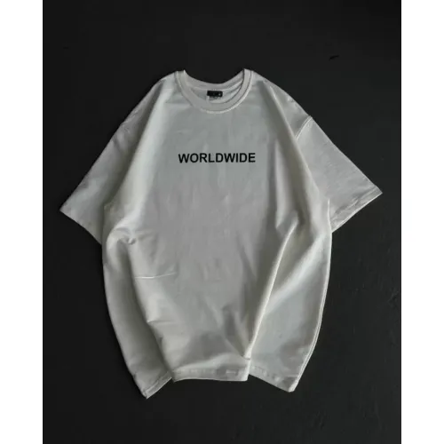 Unisex Bisiklet Yaka Baskılı Oversize T-Shirt - Beyaz Unisex Bisiklet Yaka Baskılı Oversize T-Shirt - Beyaz