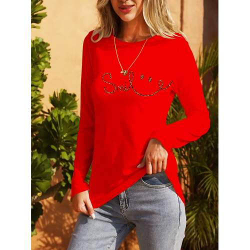 Kadın Uzun Kollu Bisiklet Yaka Gülümseyen Surat Desenli Viskon Bluz