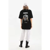 Unisex Baskılı Oversize T-Shirt - Siyah