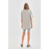 Unisex Taş Desenli Oversize T-Shirt - Gri