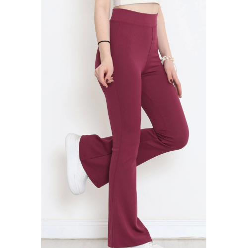 Şık Ve Rahat Yüksek Bel İspanyol Paça Fitilli Toparlayıcı Mürdüm Tayt Şık Ve Rahat Yüksek Bel İspanyol Paça Fitilli Toparlayıcı Mürdüm Tayt