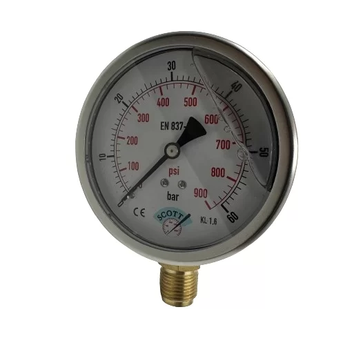 Ø 100 - 0 - 60 BAR 1/2 GLİSERİNLİ ALTTAN ÇIKIŞLI MANOMETRE (Lisinya) Ø 100 - 0 - 60 BAR 1/2 GLİSERİNLİ ALTTAN ÇIKIŞLI MANOMETRE (Lisinya)