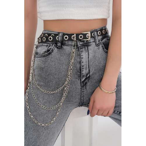 Zincir Aksesuarlı Kemer Siyah