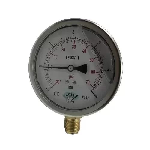 Ø 100 - 1 + 5 BAR 1/2 GLİSERİNLİ ALTTAN ÇIKIŞLI MANOMETRE (Lisinya) Ø 100 - 1 + 5 BAR 1/2 GLİSERİNLİ ALTTAN ÇIKIŞLI MANOMETRE (Lisinya)