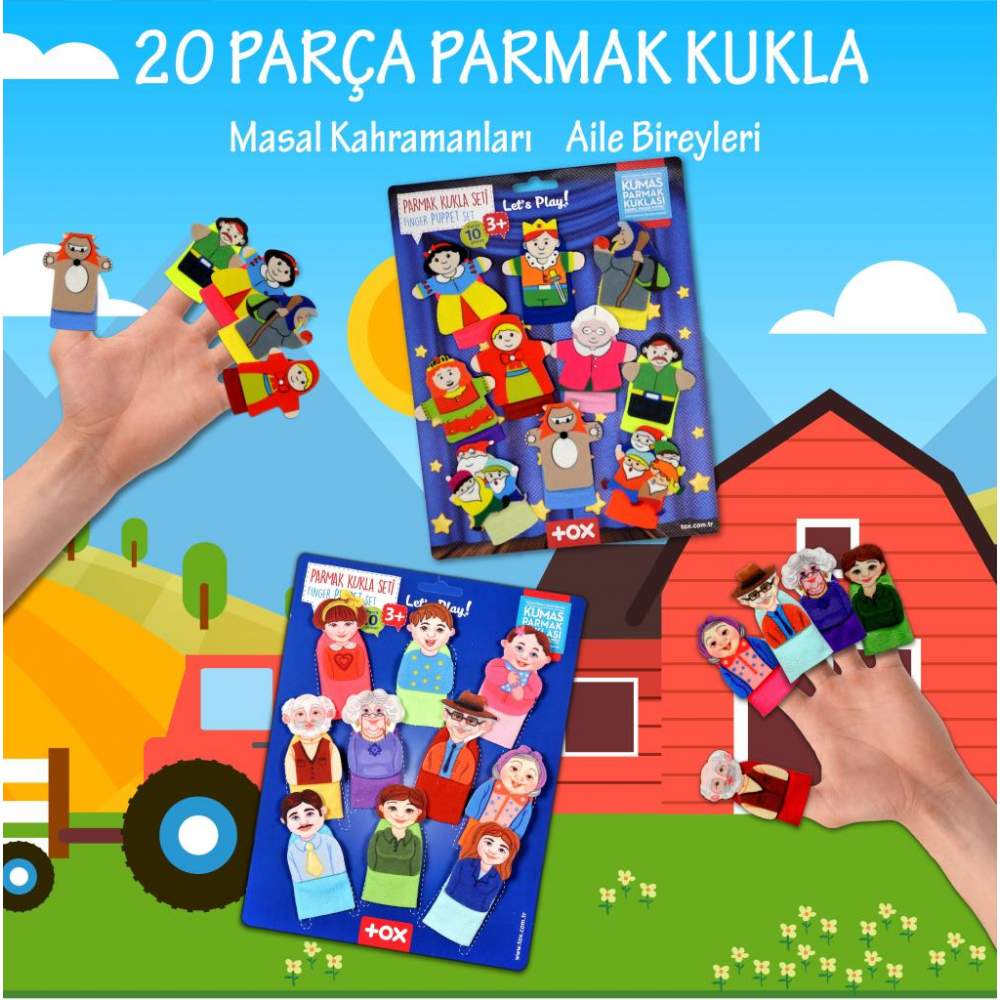 2 Set - 20 Parça  Masal Kahramanları ve Aile Bireyleri Parmak Kukla