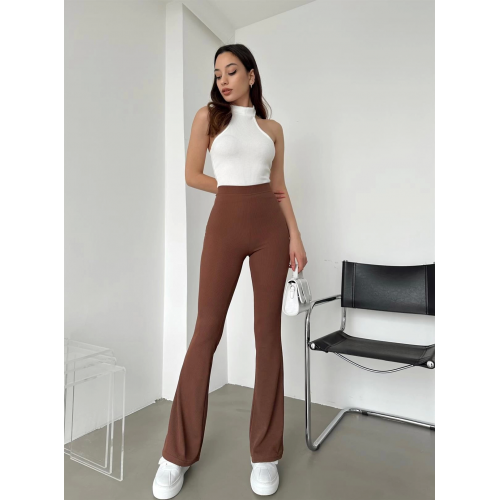 Şık Ve Rahat Yüksek Bel İspanyol Paça Fitilli Toparlayıcı Kahverengi Tayt Şık Ve Rahat Yüksek Bel İspanyol Paça Fitilli Toparlayıcı Kahverengi Tayt