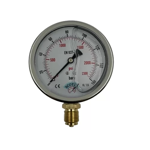 Ø 100 - 0 - 160 BAR 1/2 GLİSERİNLİ ALTTAN ÇIKIŞLI MANOMETRE (Lisinya) Ø 100 - 0 - 160 BAR 1/2 GLİSERİNLİ ALTTAN ÇIKIŞLI MANOMETRE (Lisinya)