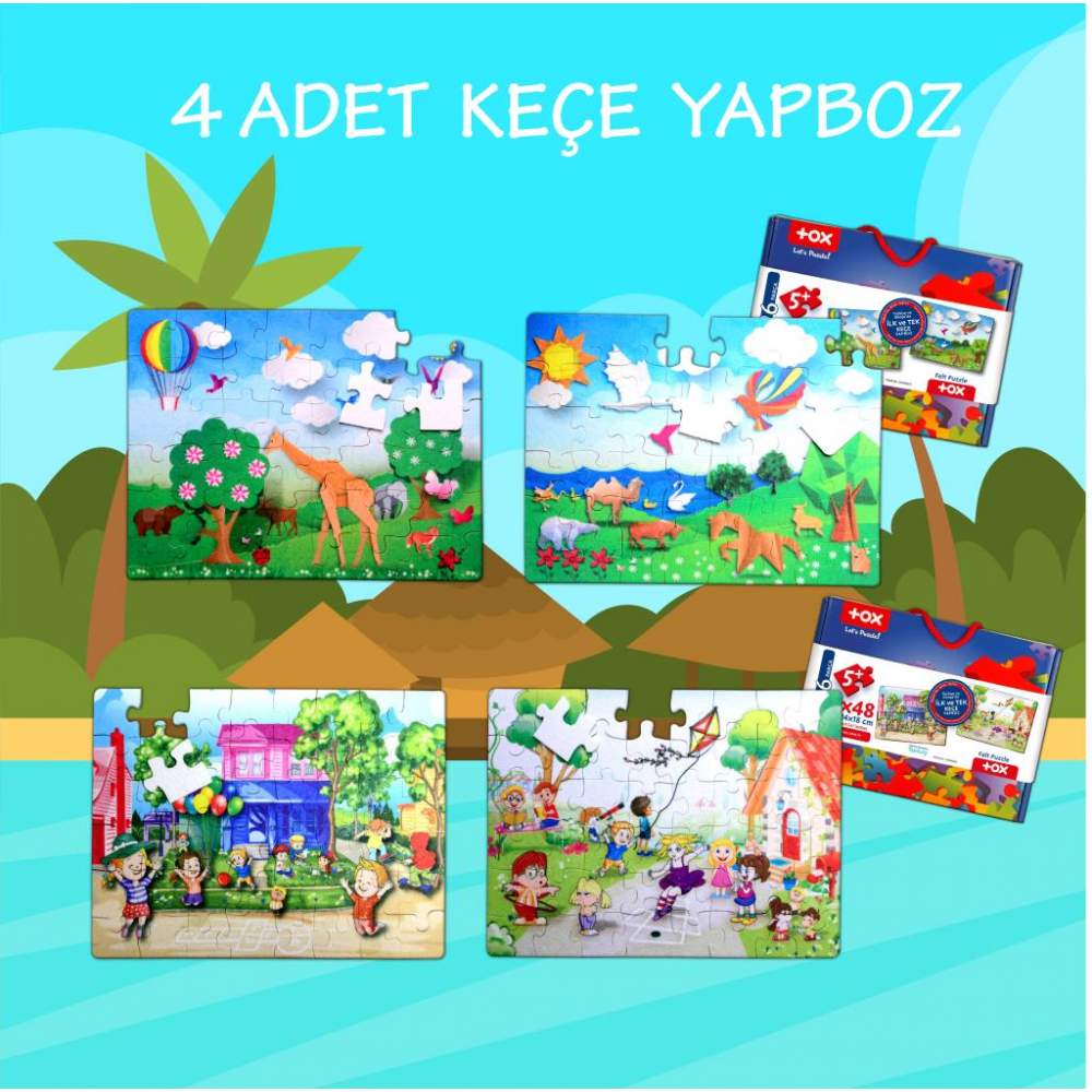 4 Set - 96 Parça  Origami ve Oyun Parkı 5+ Keçe Yapboz - 5 Yaş Puzzle