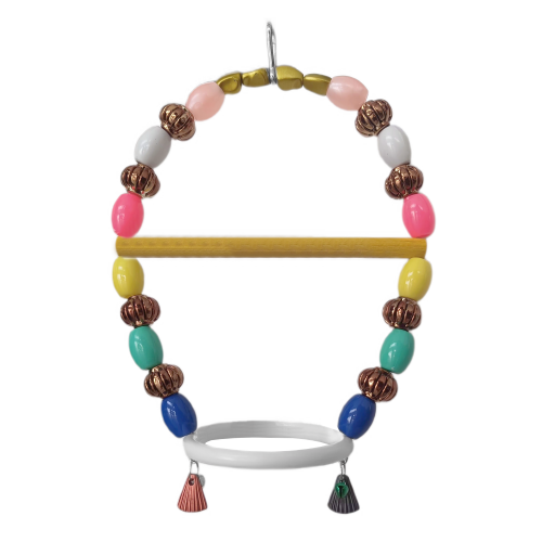 Renkli Boncuklu Oval Halkalı Papağan Salıncağı 15 cm-23 cm Renkli Boncuklu Oval Halkalı Papağan Salıncağı 15 cm-23 cm