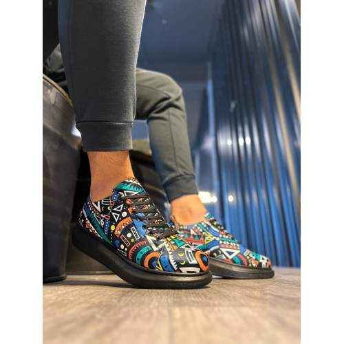 Yüksek Taban Renkli Baskılı Günlük Ayakkabı Siyah (Siyah Taban) Yüksek Taban Renkli Baskılı Günlük Ayakkabı Siyah (Siyah Taban)