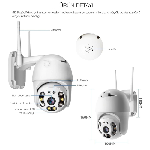 2.0 Mp Hd Lens  İç Dış Mekan Suya Danıklı Ip Wifi Network Güvenlik Kamerası Wifi Kamera 2.0 Mp Hd Lens  İç Dış Mekan Suya Danıklı Ip Wifi Network Güvenlik Kamerası Wifi Kamera