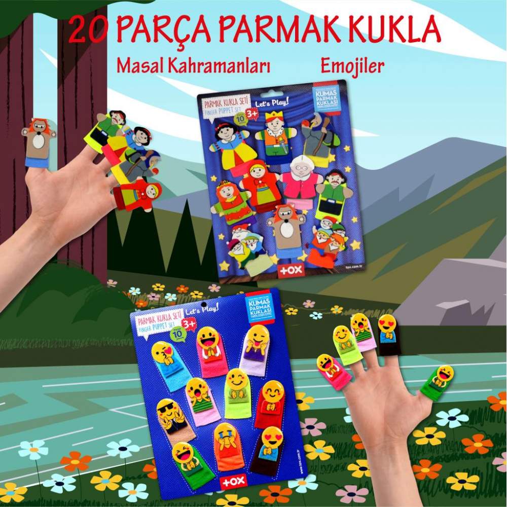 2 Set - 20 Parça  Emojiler ve Masal Kahramanları Parmak Kukla