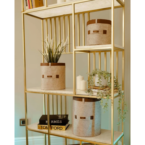 Deri Şeritli Yuvarlak Çok Amaçlı Düzenleyici Organizer Kutu Keçe Sepet (maxi) 03815