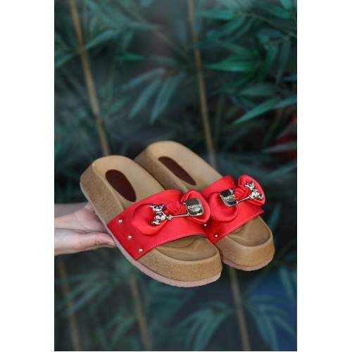 Kırmızı Saten Ayıcıklı Terlik