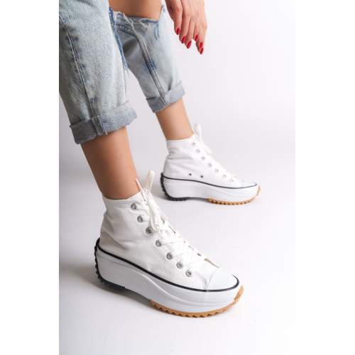 Lisinya948  Bağcıklı Ortopedik Taban Kadın Sneaker Ayakkabı BT Beyaz
